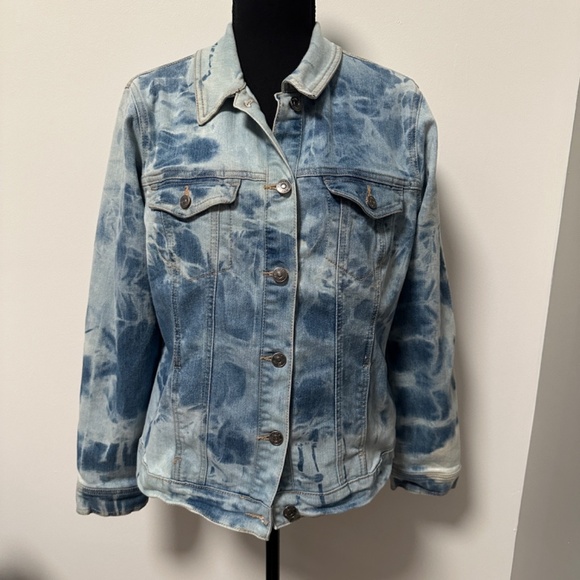 **GLORIA VANDERBILT* Lt. x Dk. Blue Tie-Dye Denim Button Down Jacket Size M - Picture 1 of 7